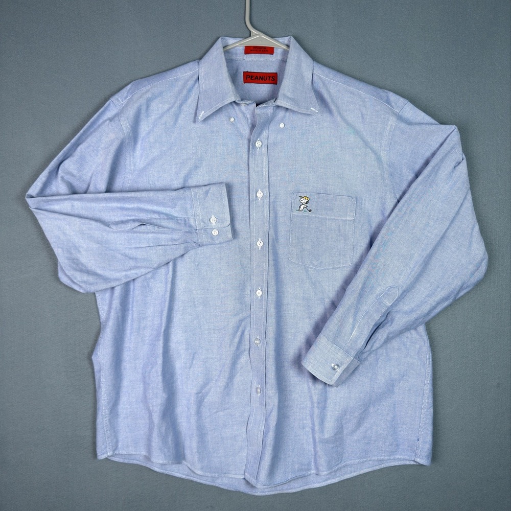 Peanuts Golf Mens Vintage Button Down Shirt XL 16.5 32/33 Blue Snoopy USA Made